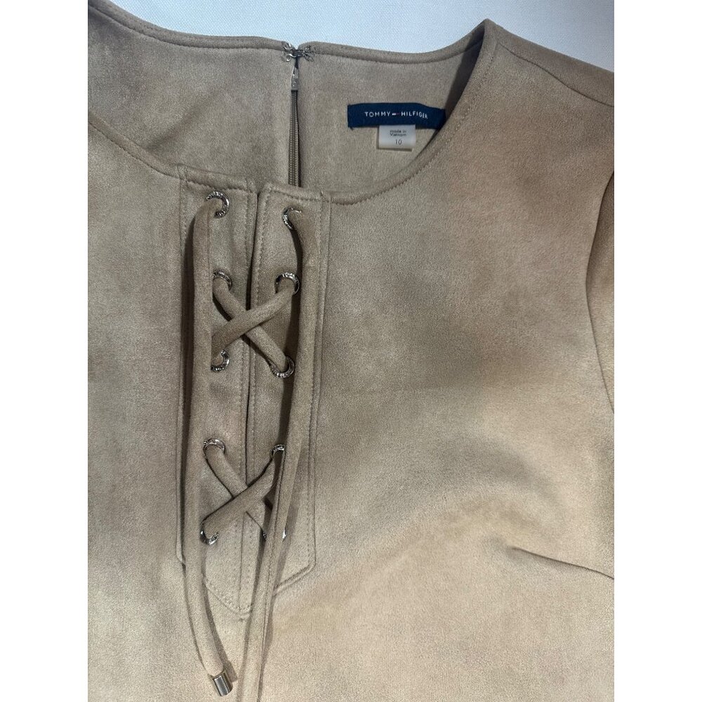 Tommy Hilfiger Women's Faux Suede Short Sleeve Jewel Neck Mini Shift Dress S -10 - Picture 8 of 10